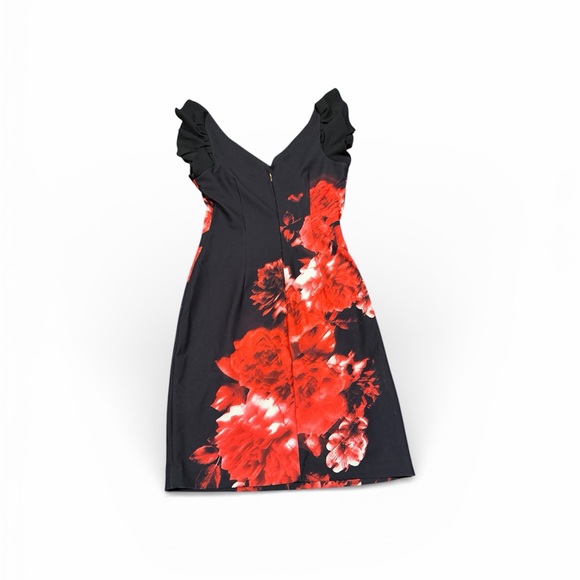 Donna Karan Black Dress with Red Floral Design - SIZE 2 - NWOT - Picture 2 of 8
